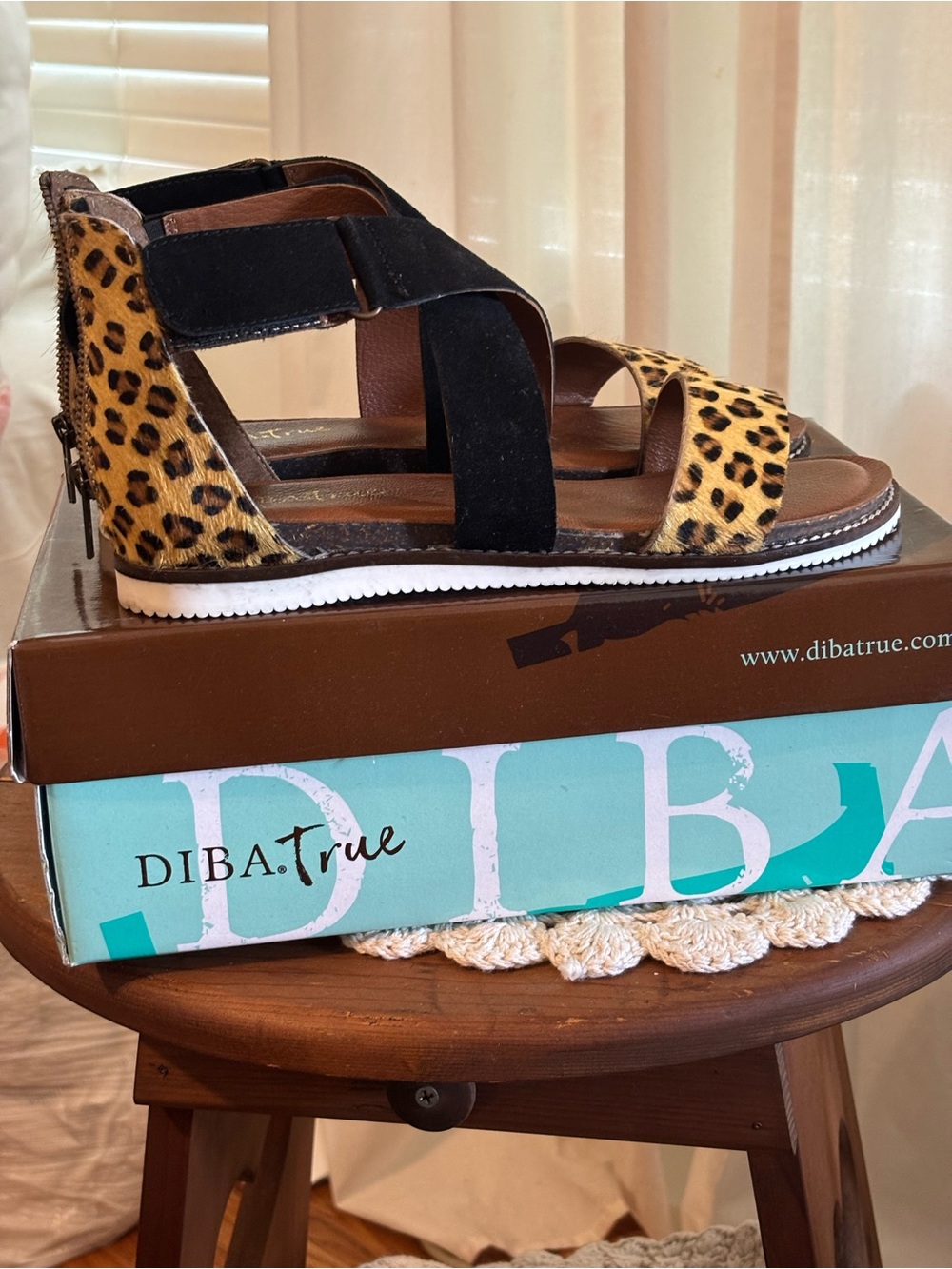 Women's DIBA TRUE Leopard & Black Strappy Sandal